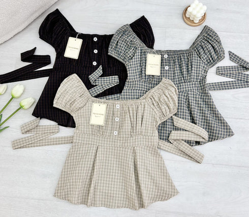 Plaid Pattern Square Neck Top